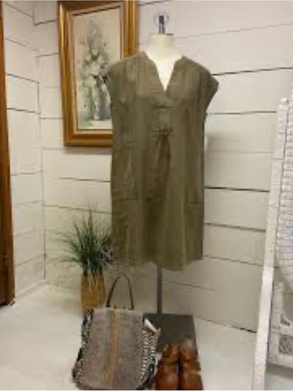 Anthropologie Olive Green Mini Linen Dress